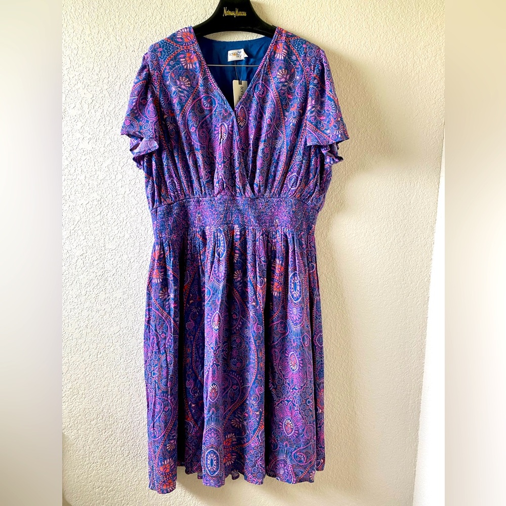 NWT Terra & Sky Dress Size 2X Purple Midi Dress V Neck Cinched Waist